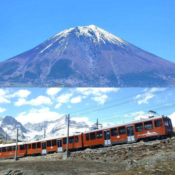 富士山とスイスの登山鉄道　