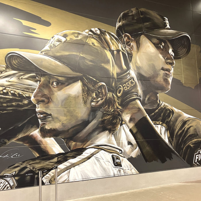 エスコンフィールドのダルビッシュ＆大谷の肖像画